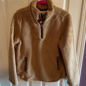 New Leopard trim Half zip sweatshirt fluffy brown tan black pocket top large